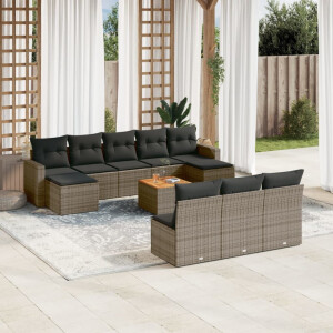 vidaXL 11-delige Loungeset met kussens poly rattan grijs