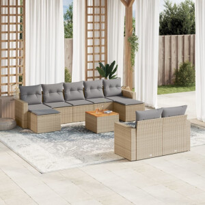vidaXL 10-delige Loungeset met kussens poly rattan gemengd beige