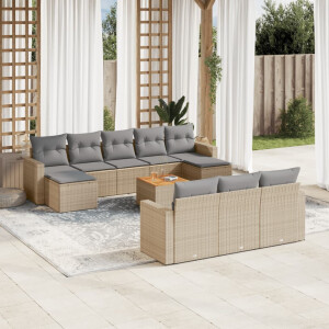vidaXL 11-delige Loungeset met kussens poly rattan gemengd beige