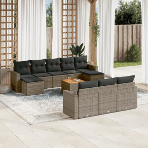vidaXL 11-delige Loungeset met kussens poly rattan grijs