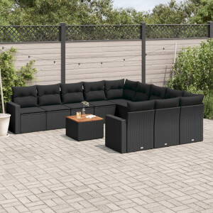 vidaXL 12-delige Loungeset met kussens poly rattan zwart