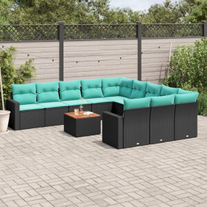 vidaXL 12-delige Loungeset met kussens poly rattan zwart