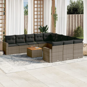 vidaXL 12-delige Loungeset met kussens poly rattan grijs