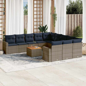 vidaXL 12-delige Loungeset met kussens poly rattan grijs