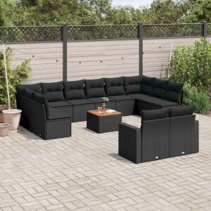 vidaXL 13-delige Loungeset met kussens poly rattan zwart