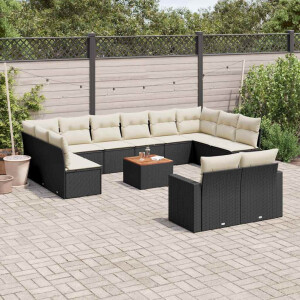 vidaXL 13-delige Loungeset met kussens poly rattan zwart