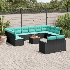 vidaXL 13-delige Loungeset met kussens poly rattan zwart
