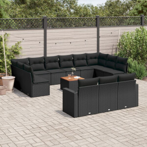 vidaXL 14-delige Loungeset met kussens poly rattan zwart
