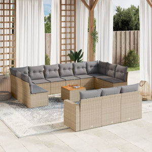 vidaXL 14-delige Loungeset met kussens poly rattan gemengd beige