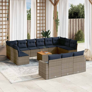 vidaXL 14-delige Loungeset met kussens poly rattan grijs