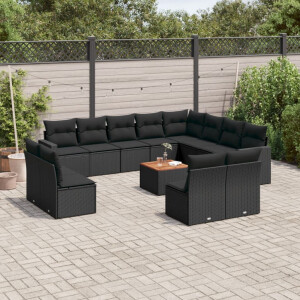 vidaXL 13-delige Loungeset met kussens poly rattan zwart