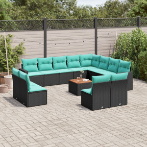 vidaXL 13-delige Loungeset met kussens poly rattan zwart