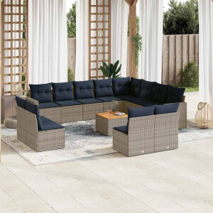 vidaXL 13-delige Loungeset met kussens poly rattan grijs