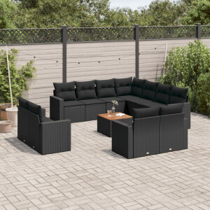 vidaXL 12-delige Loungeset met kussens poly rattan zwart