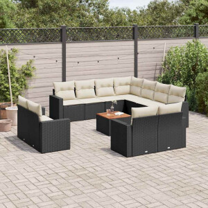 vidaXL 12-delige Loungeset met kussens poly rattan zwart