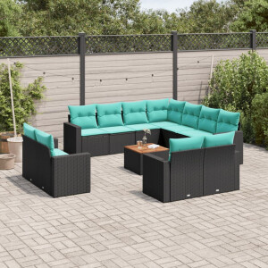 vidaXL 12-delige Loungeset met kussens poly rattan zwart