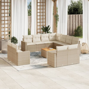 vidaXL 12-delige Loungeset met kussens poly rattan beige