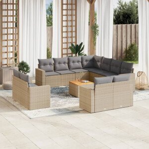 vidaXL 12-delige Loungeset met kussens poly rattan gemengd beige
