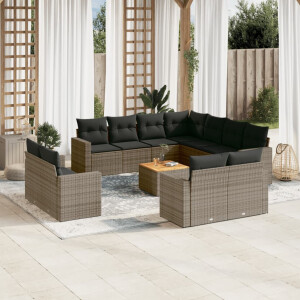 vidaXL 12-delige Loungeset met kussens poly rattan grijs