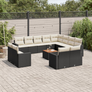 vidaXL 13-delige Loungeset met kussens poly rattan zwart