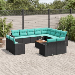 vidaXL 13-delige Loungeset met kussens poly rattan zwart