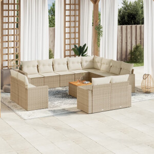 vidaXL 13-delige Loungeset met kussens poly rattan beige