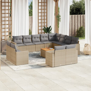 vidaXL 13-delige Loungeset met kussens poly rattan gemengd beige