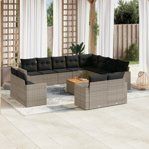 vidaXL 13-delige Loungeset met kussens poly rattan grijs