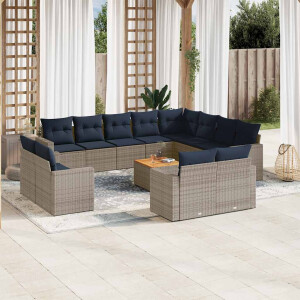 vidaXL 13-delige Loungeset met kussens poly rattan grijs