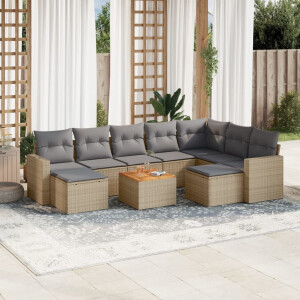 vidaXL 10-delige Loungeset met kussens poly rattan gemengd beige
