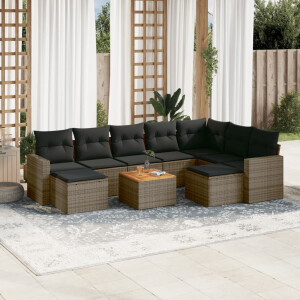 vidaXL 10-delige Loungeset met kussens poly rattan grijs