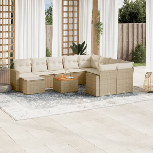 vidaXL 11-delige Tuinset met kussens poly rattan beige