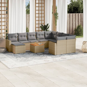 vidaXL 11-delige Loungeset met kussens poly rattan gemengd beige