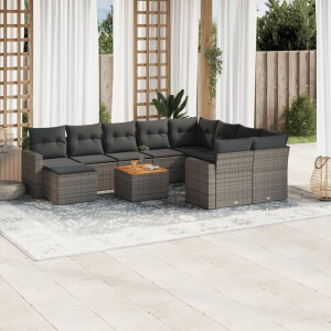 vidaXL 11-delige Loungeset met kussens poly rattan grijs