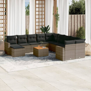 vidaXL 12-delige Loungeset met kussens poly rattan grijs