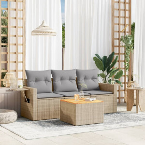 vidaXL 4-delige Loungeset met kussens poly rattan gemengd beige