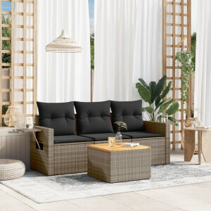 vidaXL 4-delige Loungeset met kussens poly rattan grijs
