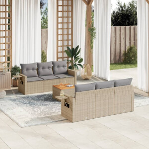 vidaXL 7-delige Loungeset met kussens poly rattan gemengd beige