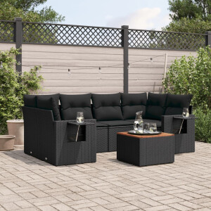 vidaXL 7-delige Loungeset met kussens poly rattan zwart