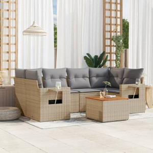 vidaXL 7-delige Loungeset met kussens poly rattan gemengd beige