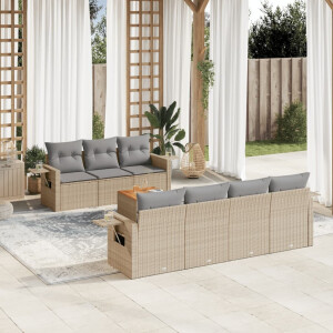 vidaXL 8-delige Loungeset met kussens poly rattan gemengd beige