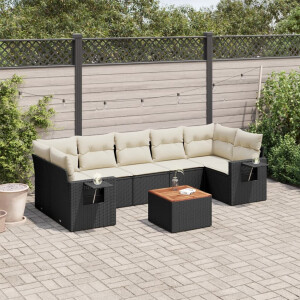 vidaXL 8-delige Loungeset met kussens poly rattan zwart