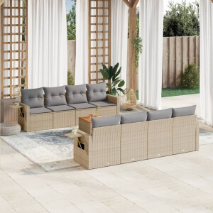 vidaXL 9-delige Loungeset met kussens poly rattan gemengd beige