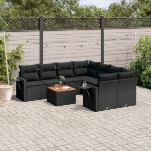vidaXL 9-delige Loungeset met kussens poly rattan zwart