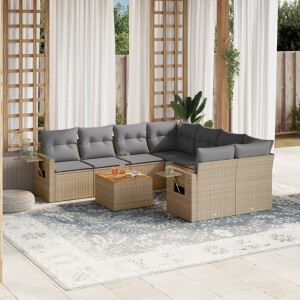 vidaXL 9-delige Loungeset met kussens poly rattan gemengd beige