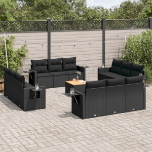 vidaXL 13-delige Loungeset met kussens poly rattan zwart