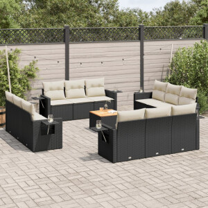 vidaXL 13-delige Loungeset met kussens poly rattan zwart