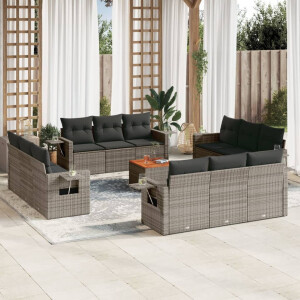 vidaXL 13-delige Loungeset met kussens poly rattan grijs