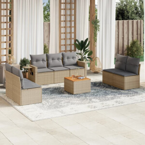 vidaXL 8-delige Loungeset met kussens poly rattan gemengd beige