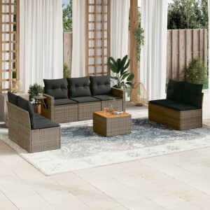 vidaXL 8-delige Loungeset met kussens poly rattan grijs